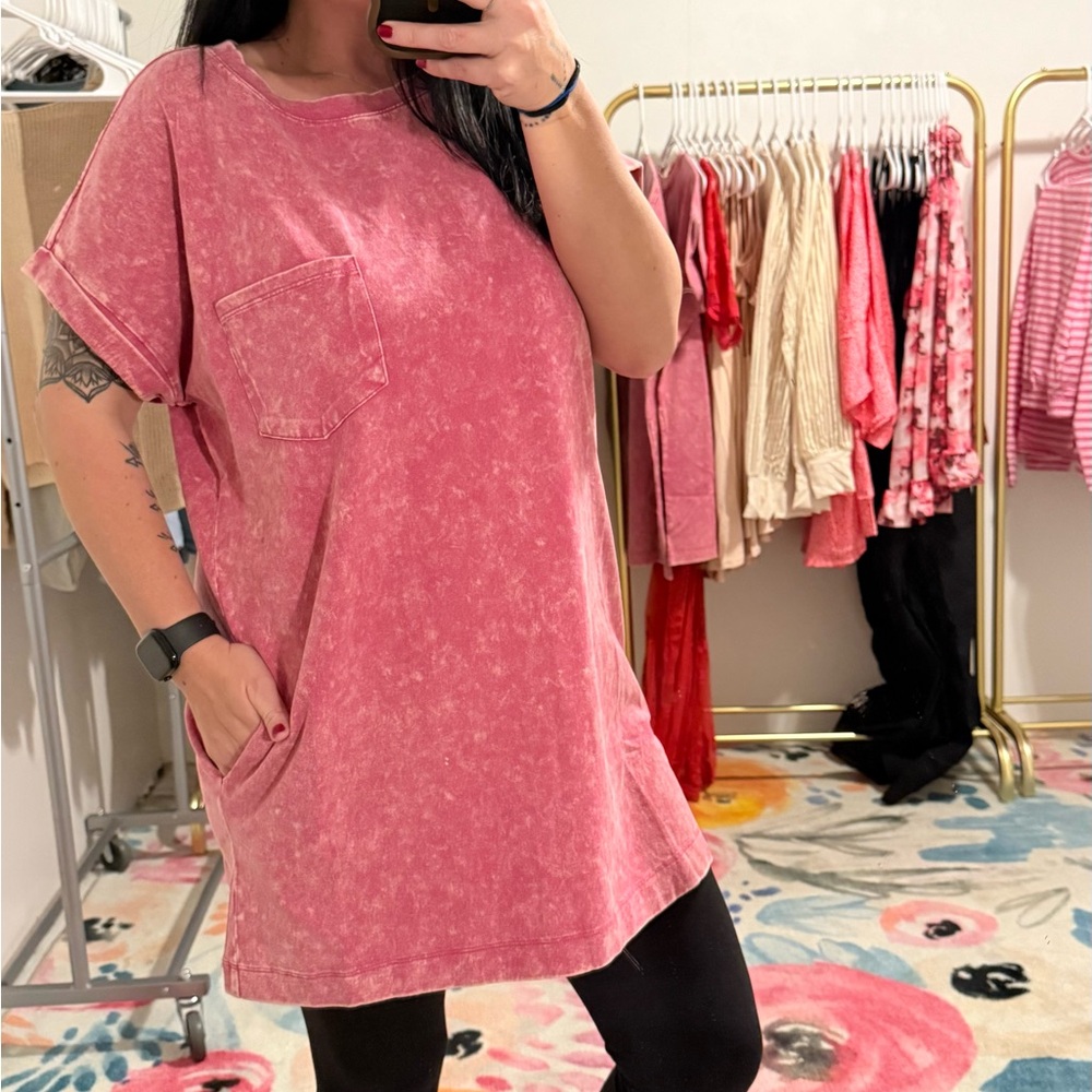 Pink Acid Wash T-Shirt Dress